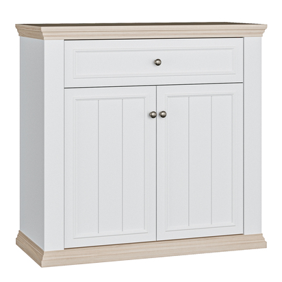 Oakley 2 Door 1 Drawer Small Sideboard in White and Riva Oak