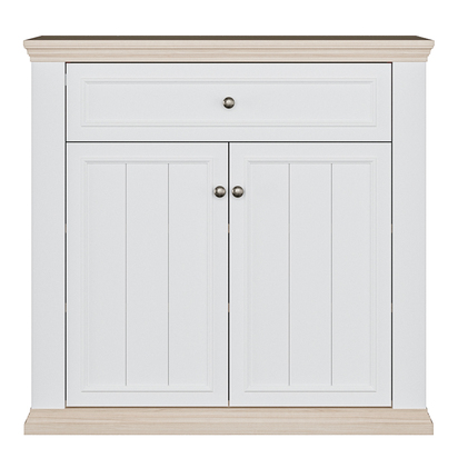 Oakley 2 Door 1 Drawer Small Sideboard in White and Riva Oak
