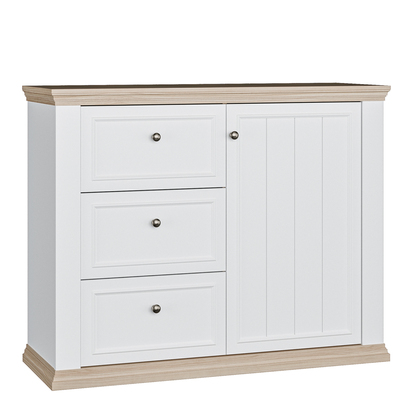 Oakley 3 Drawer & 1 Door Sideboard in White and Riva Oak