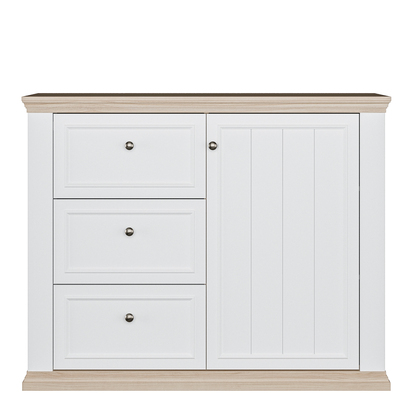 Oakley 3 Drawer & 1 Door Sideboard in White and Riva Oak