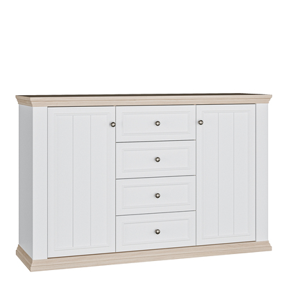 Oakley 4 Drawer & 2 Door Sideboard in White and Riva Oak