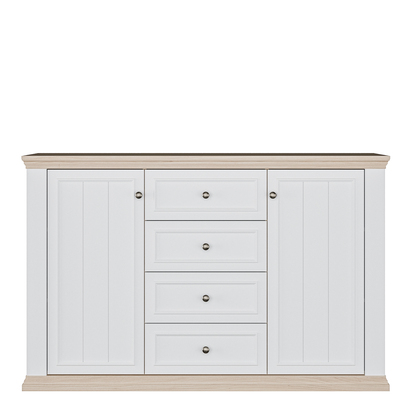 Oakley 4 Drawer & 2 Door Sideboard in White and Riva Oak