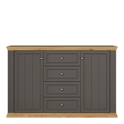Oakley 4 Drawer & 2-Door Sideboard in Grey and Mauvella Oak