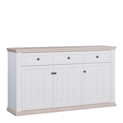 Oakley 3 Drawer & 3 Door Sideboard in White and Riva Oak