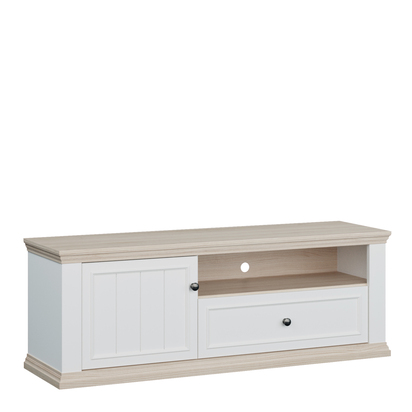 Oakley TV Unit with Drawer & Open Shelf in White and Riva Oak