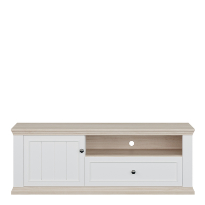 Oakley TV Unit with Drawer & Open Shelf in White and Riva Oak