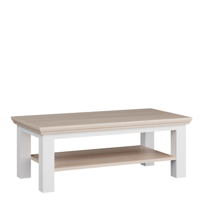 Oakley Large Rectangular Coffee Table with Shelf in White and Riva Oak