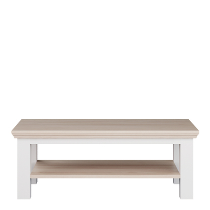Oakley Large Rectangular Coffee Table with Shelf in White and Riva Oak
