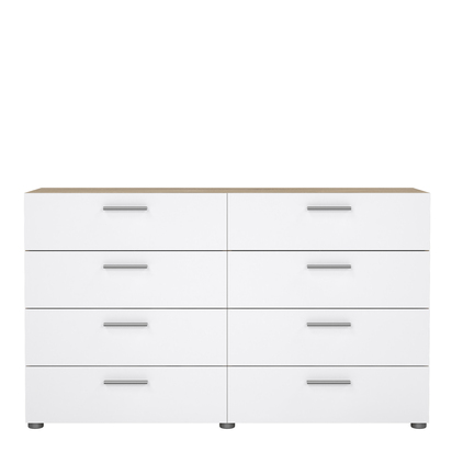 Prescott 3 Wide Chest of 8 Drawers (4+4) in Oak structure/White High Gloss