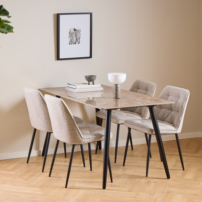 Belgrave Ceramic Dining Table Brown/Black 140-80cm includes 4 Brooke Dining Chairs in Monza Beige