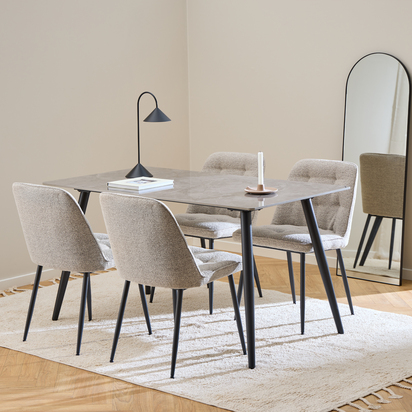 Belgrave Rectangular Dining Table in Grey/Black 140x80cm includes 4 Brooke Dining Chairs in Monza Beige