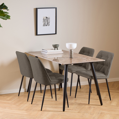 Belgrave Ceramic Dining Table Brown/Black 140x80cm includes 4 Brooke Dining Chairs in Taupe