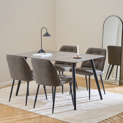 Belgrave Rectangular Dining Table in Grey/Black 140x80cm includes 4 Brooke Dining Chairs in Taupe