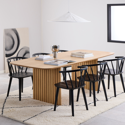 Sloane Dining Table in Oak 220x105cm includes 6 Ida Dining Chairs in Black