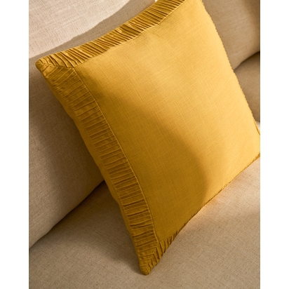 Luadia cotton cushion cover with yellow pleated detail 50 x 50cm