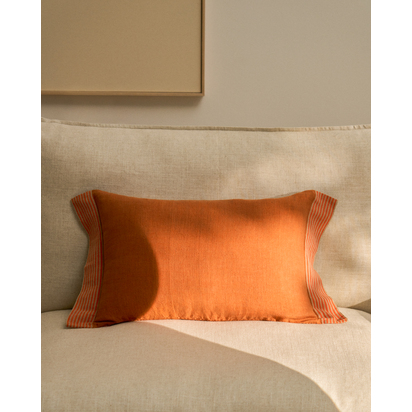 Disea linen cushion cover with orange striped detail 40 x 60 cm