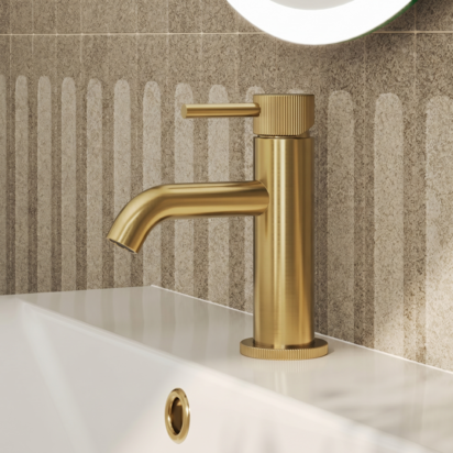 Harbour Fluted Mini Mono Basin Mixer Tap & Waste - Brushed Brass