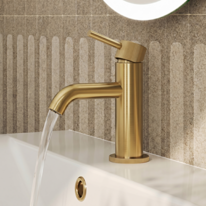 Harbour Fluted Mini Mono Basin Mixer Tap & Waste - Brushed Brass