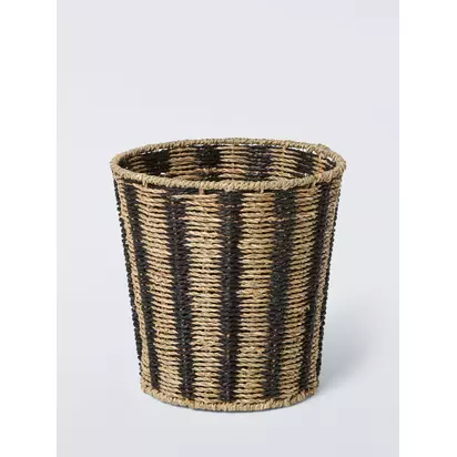 John Lewis Stripe Woven Waste Paper Bin, Black/Natural Black Natural | Dia26 x H26cm