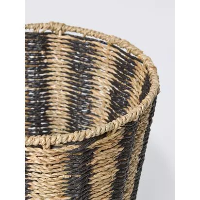 John Lewis Stripe Woven Waste Paper Bin, Black/Natural Black Natural | Dia26 x H26cm