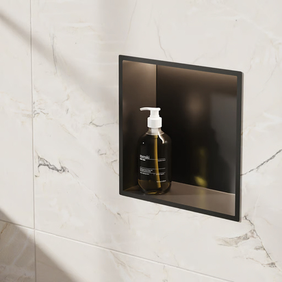 Crosswater Inset Shower Niche 305 x 305 x 120mm with LED Light Strip - Matt Black