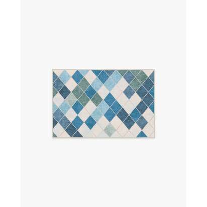 Diamond Mosaic Blue Flatwoven Rug - 60 x 90 cm - Rug + Pad System