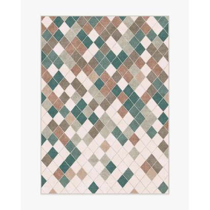 Diamond Mosaic Neutral Teal Flatwoven Rug - 150 x 215 cm - Rug + Cushioned Pad System