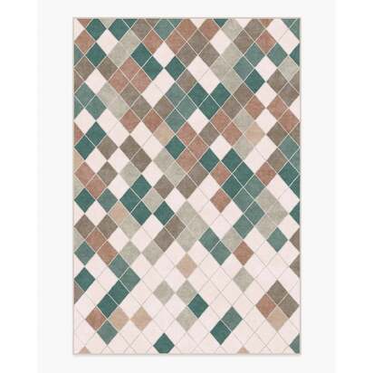 Diamond Mosaic Neutral Teal Flatwoven Rug - 185 x 275 cm - Rug + Cushioned Pad System
