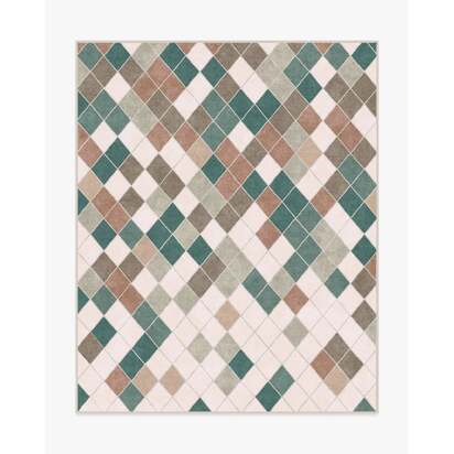 Diamond Mosaic Neutral Teal Flatwoven Rug - 245 x 305 cm - Rug + Cushioned Pad System