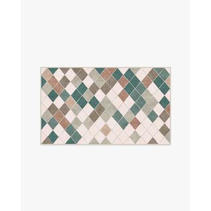 Diamond Mosaic Neutral Teal Flatwoven Rug - 245 x 305 cm - Rug + Cushioned Pad System