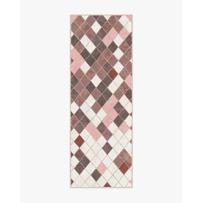 Diamond Mosaic Terracotta Flatwoven Rug - 75 x 215 cm - Rug + Pad System
