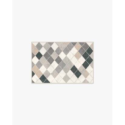 Diamond Mosaic Warm Grey Flatwoven Rug - 60 x 90 cm - Rug + Cushioned Pad System