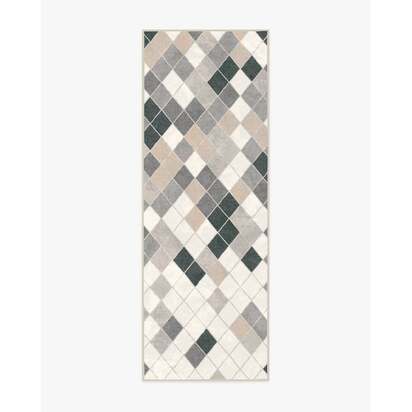 Diamond Mosaic Warm Grey Flatwoven Rug - 75 x 215 cm - Rug + Cushioned Pad System