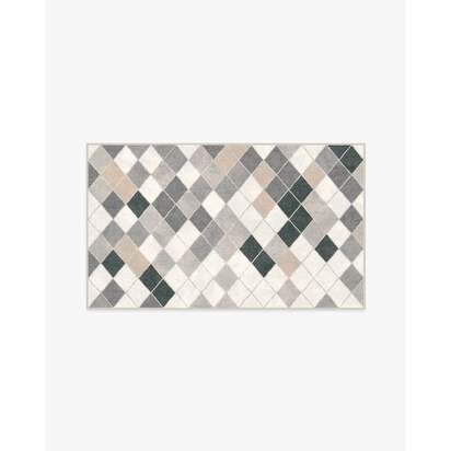 Diamond Mosaic Warm Grey Flatwoven Rug - 75 x 215 cm - Rug + Cushioned Pad System