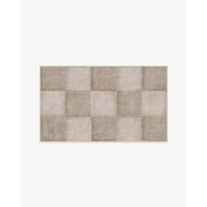 Hearth Check Warm Grey Flatwoven Rug - 90 x 150 cm - Rug + Cushioned Pad System
