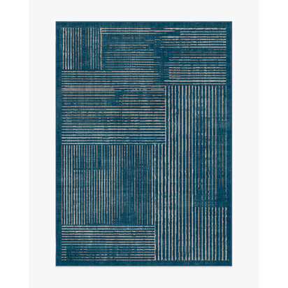 Linear Oasis Blue Flatwoven Rug - 150 x 215 cm - Rug + Pad System