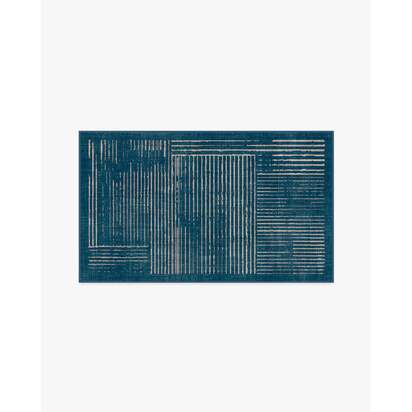 Linear Oasis Blue Flatwoven Rug - 150 x 215 cm - Rug + Pad System