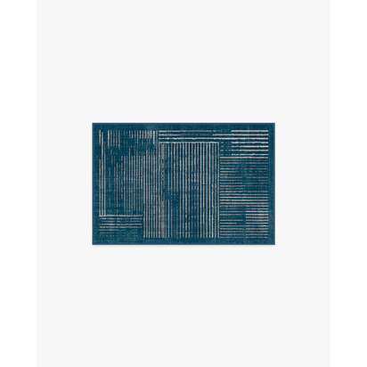 Linear Oasis Blue Flatwoven Rug - 60 x 90 cm - Rug + Cushioned Pad System