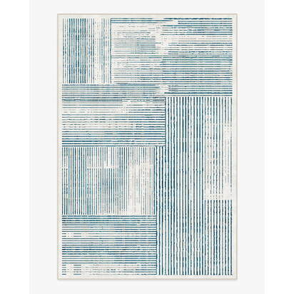 Linear Oasis Ivory & Blue Flatwoven Rug - 200 x 290 cm - Rug + Pad System
