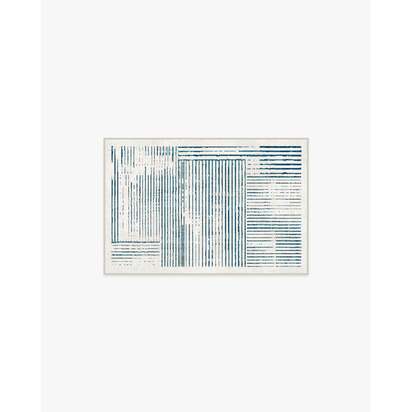 Linear Oasis Ivory & Blue Flatwoven Rug - 60 x 90 cm - Rug + Cushioned Pad System