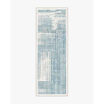 Linear Oasis Ivory & Blue Flatwoven Rug - 75 x 215 cm - Rug + Cushioned Pad System