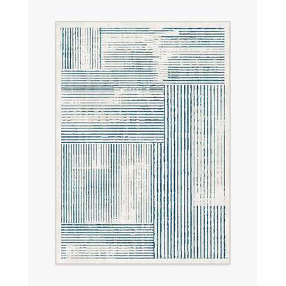 Linear Oasis Ivory & Blue Flatwoven Rug - 150 x 215 cm - Rug + Cushioned Pad System