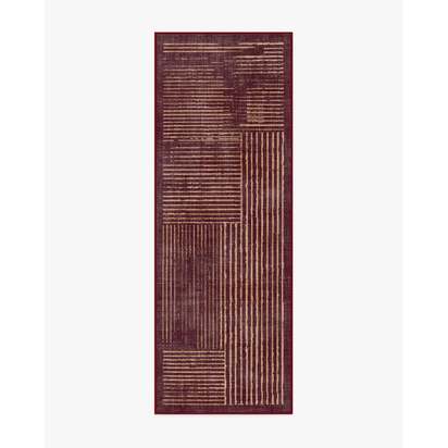 Linear Oasis Rust Red Flatwoven Rug - 75 x 215 cm - Rug + Cushioned Pad System