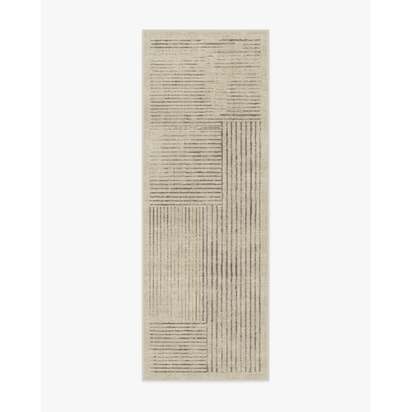 Linear Oasis Stone Grey Flatwoven Rug - 75 x 215 cm - Rug + Cushioned Pad System