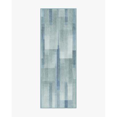 Solar Drift Silver Blue Flatwoven Rug - 75 x 215 cm - Rug + Pad System