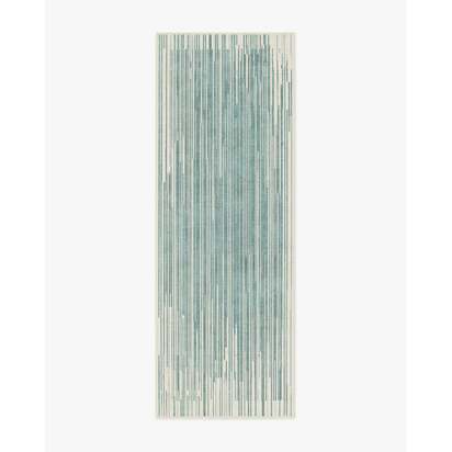 Striated Border Blue Flatwoven Rug - 75 x 215 cm - Rug + Pad System