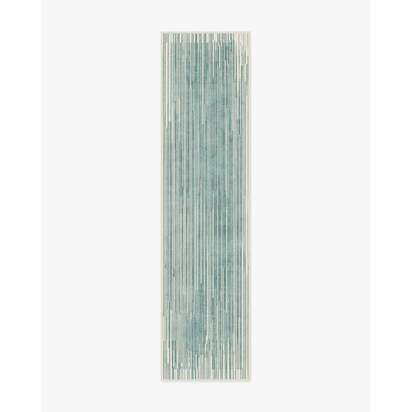 Striated Border Blue Flatwoven Rug - 75 x 305 cm - Rug + Cushioned Pad System