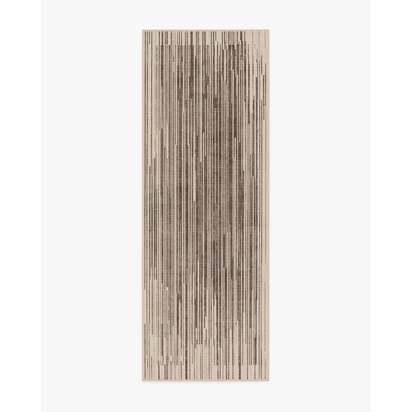 Striated Border Brown Flatwoven Rug - 75 x 215 cm - Rug + Pad System