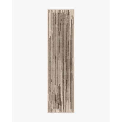 Striated Border Brown Flatwoven Rug - 75 x 305 cm - Rug + Cushioned Pad System