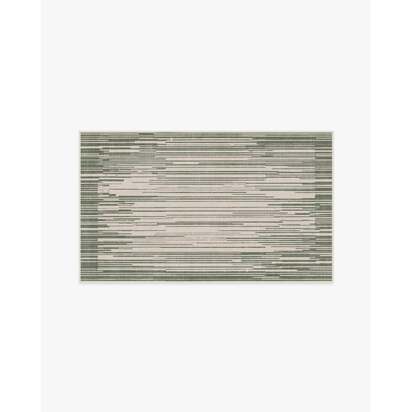 Striated Border Olive Green Flatwoven Rug - 90 x 150 cm - Rug + Pad System